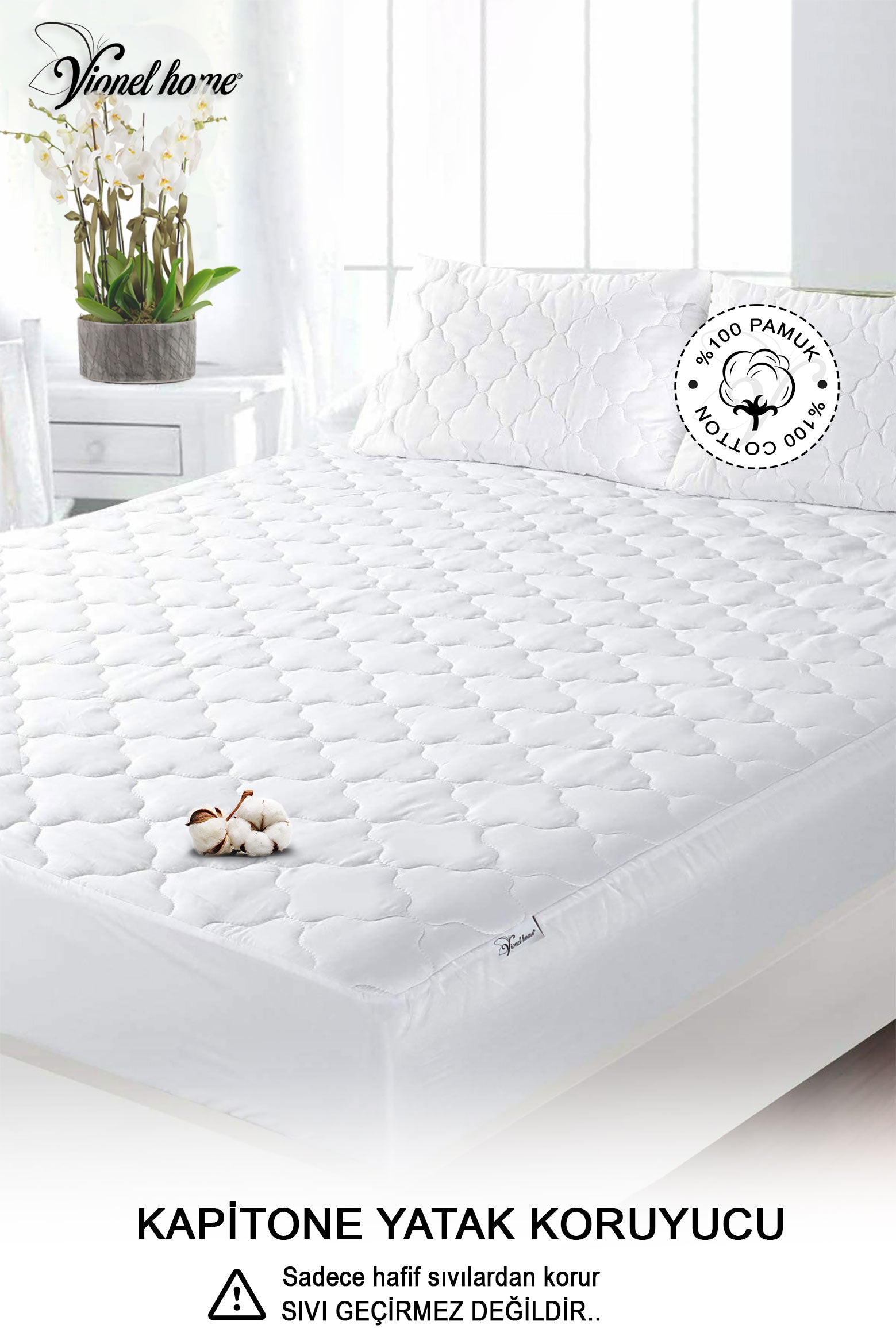 %100 Pamuk Kapitone, Full Kenar,Fitted Yatak Koruyucu Alez