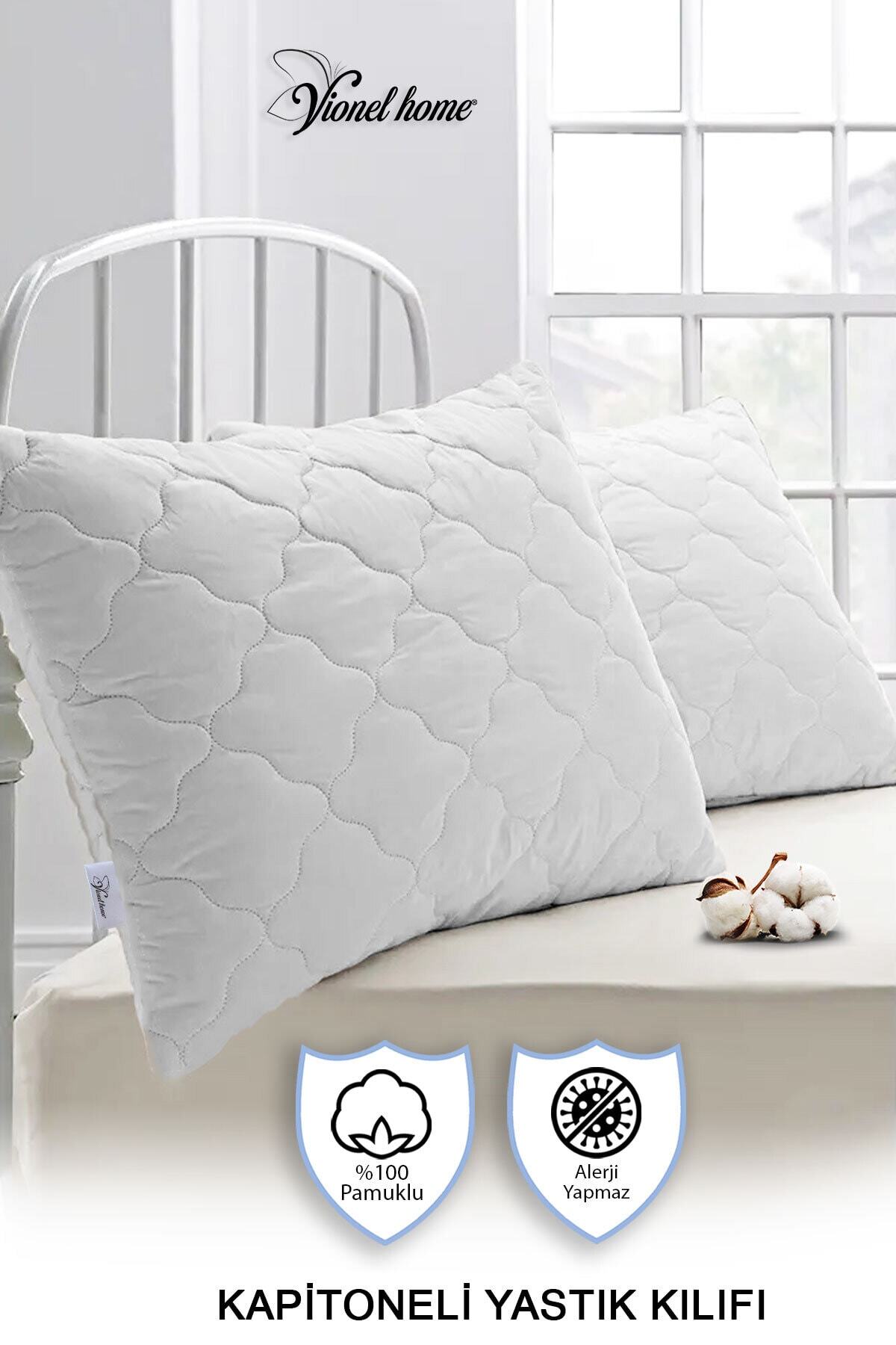 %100 Pamuk 2 Adet Kapitone Yastık Koruyucu Kılıf (50x70 cm)