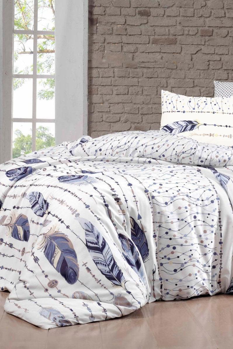 Çift Kişilik Mavi Tüy Desenli Nevresim Takımı