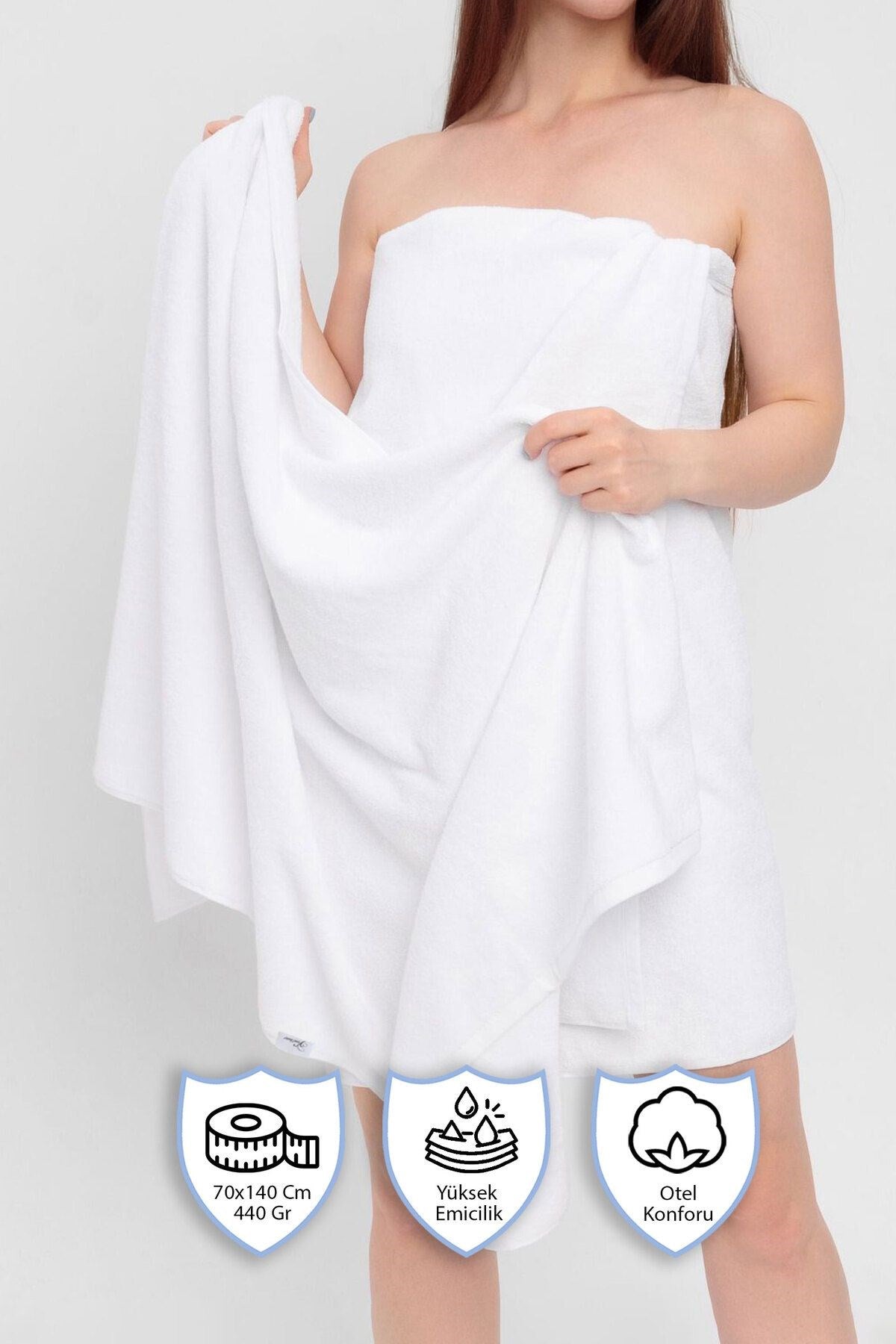 Pamuklu, Beyaz Banyo Havlusu | Spa ve Otel Havlusu (70x140 cm)