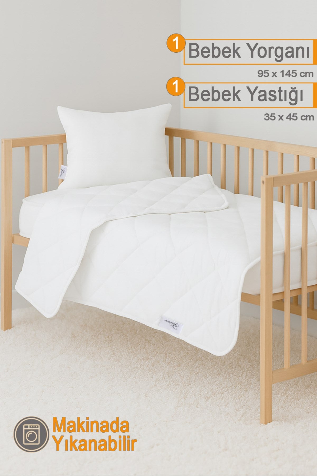 Ecotermo Beyaz Bebek Yorganı 95x145 Cm + 1 Adet 35x45 Bebek Yastığı | Yumuşak & Nefes Alabilen