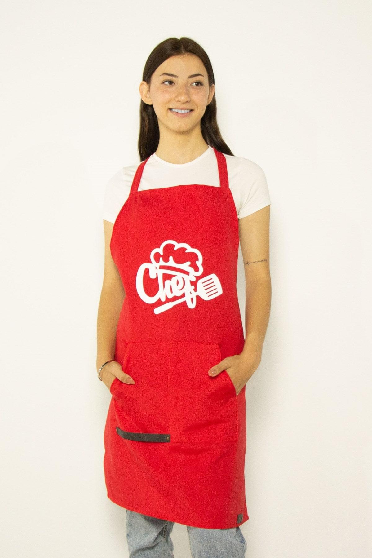 Chef Baskılı, Deri Detaylı ,Leke Tutmaz Kumaş, Unisex, Şef Mutfak Önlüğü