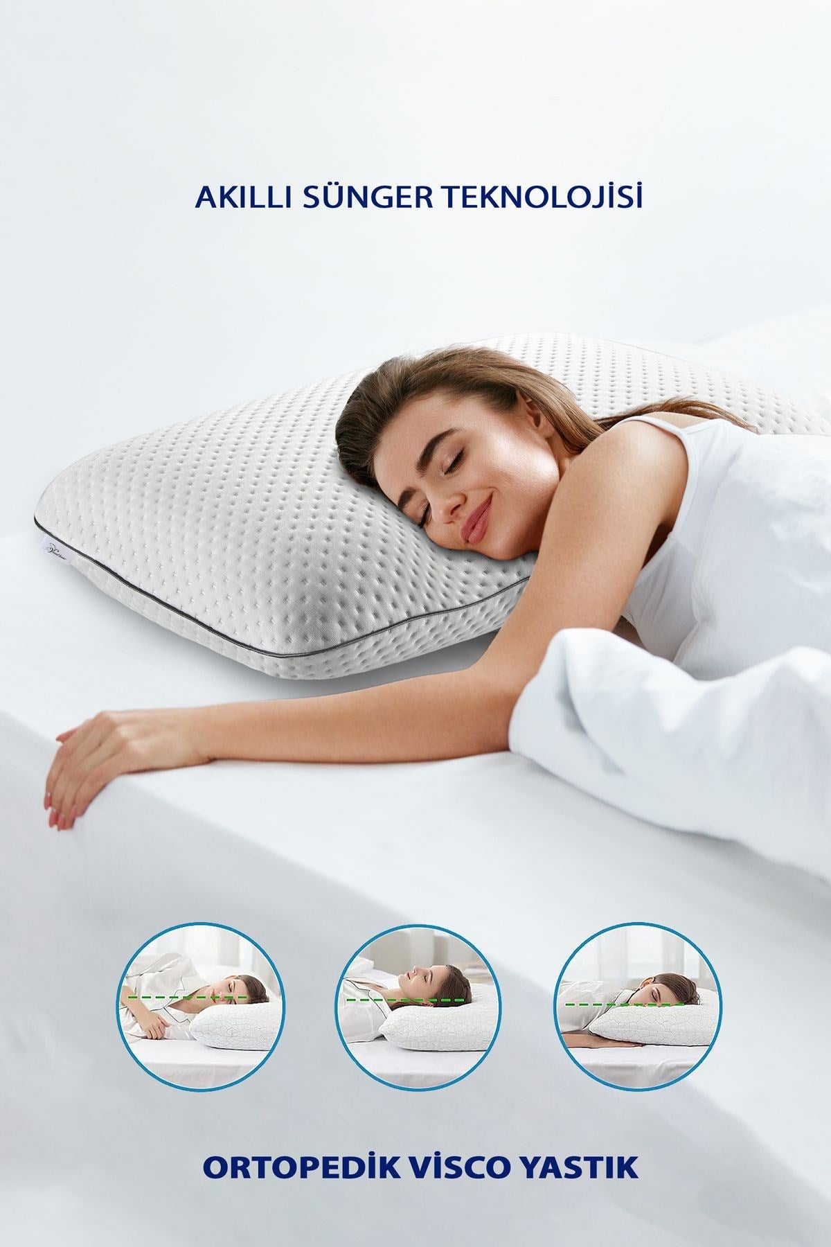 Ortopedik Klasik Visco Yastık, Gri Biyeli, 40x60x13 Lüks Visco Yastık