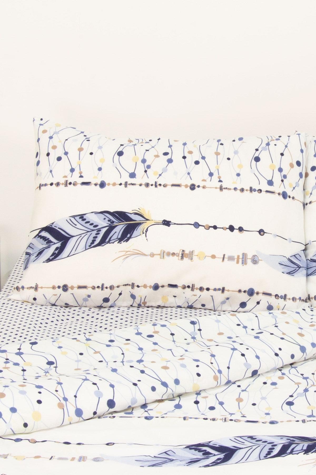 Tek Kişilik Mavi Tüy Desenli Nevresim Takımı