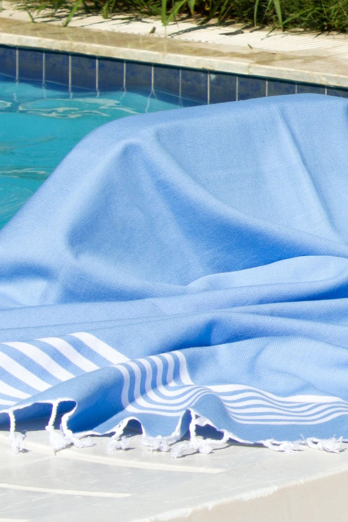 %100 Organik Pamuk, Mavi Neon Peştemal, Banyo ve Plaj Havlusu, 100x175cm