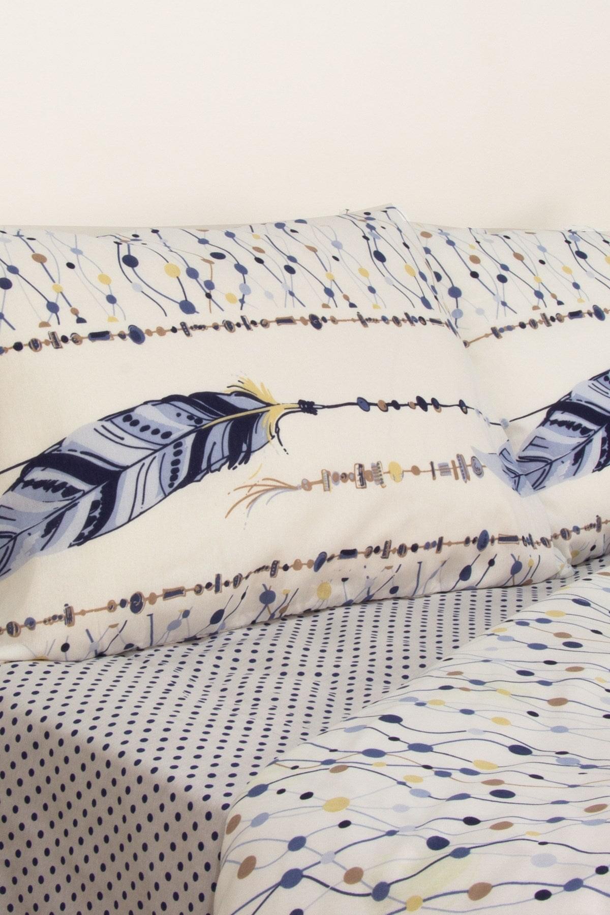 Çift Kişilik Mavi Tüy Desenli Nevresim Takımı