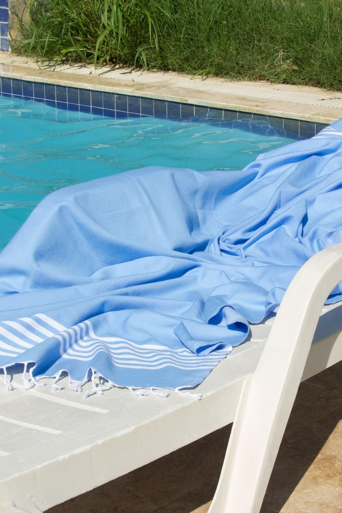 %100 Organik Pamuk, Mavi Neon Peştemal, Banyo ve Plaj Havlusu, 100x175cm