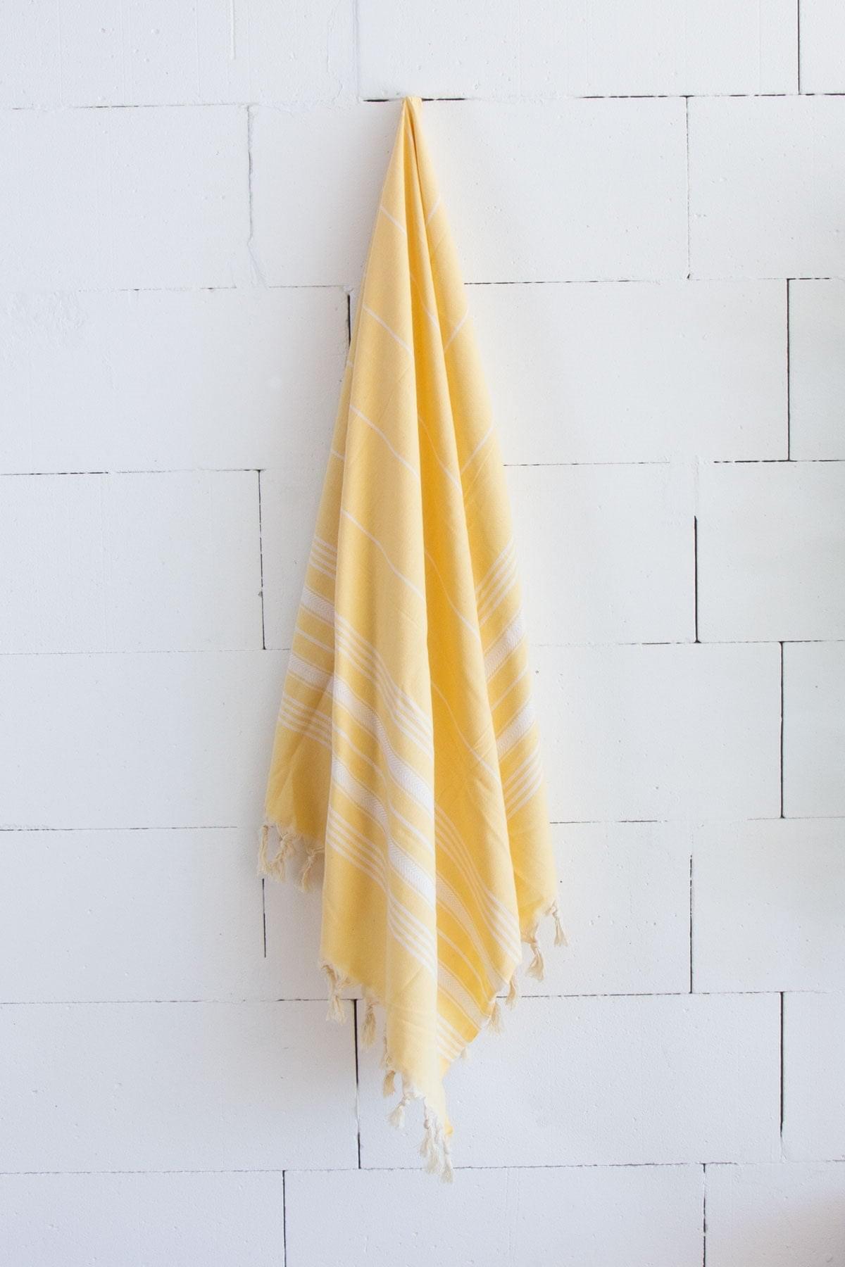 %100 Organik Pamuk, Sarı Çavuş Balıksırtı Desenli Peştemal, Banyo ve Plaj Havlusu, 100x175cm