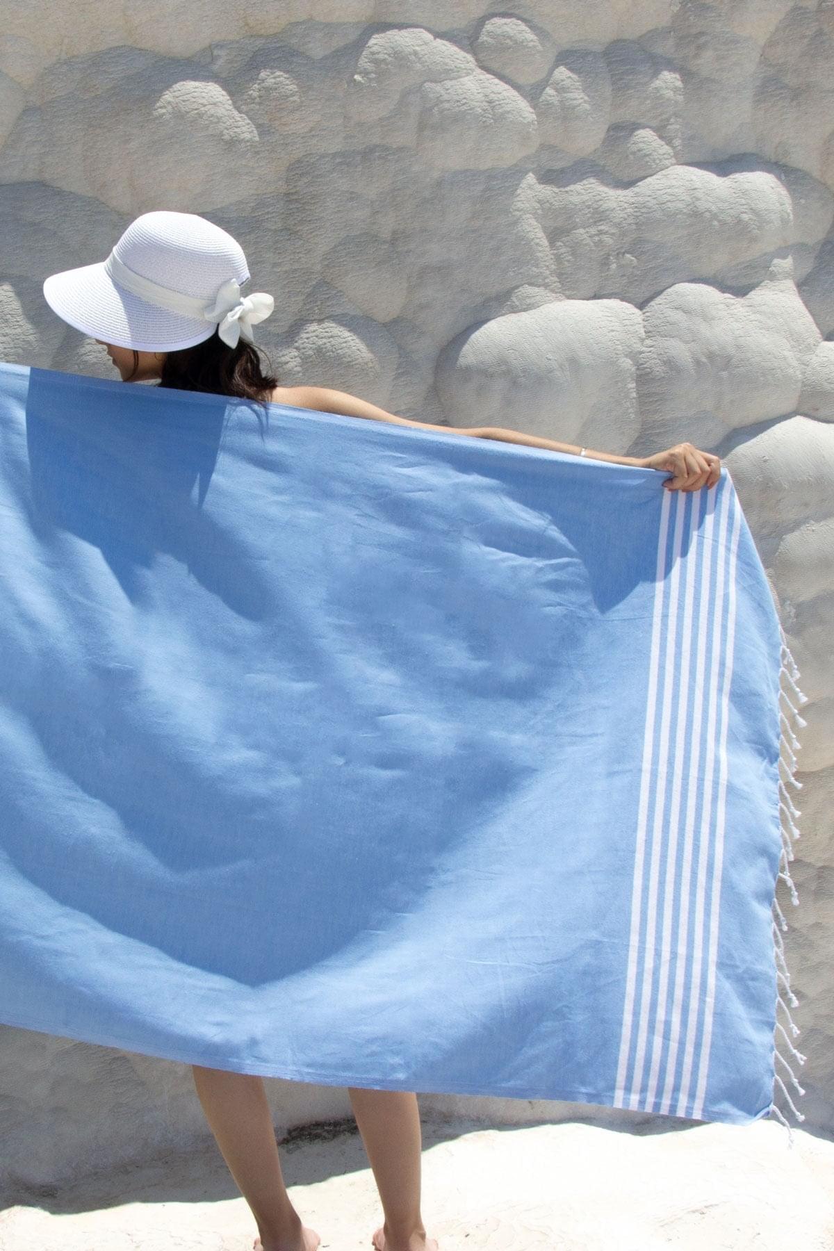 %100 Organik Pamuk, Mavi Neon Peştemal, Banyo ve Plaj Havlusu, 100x175cm