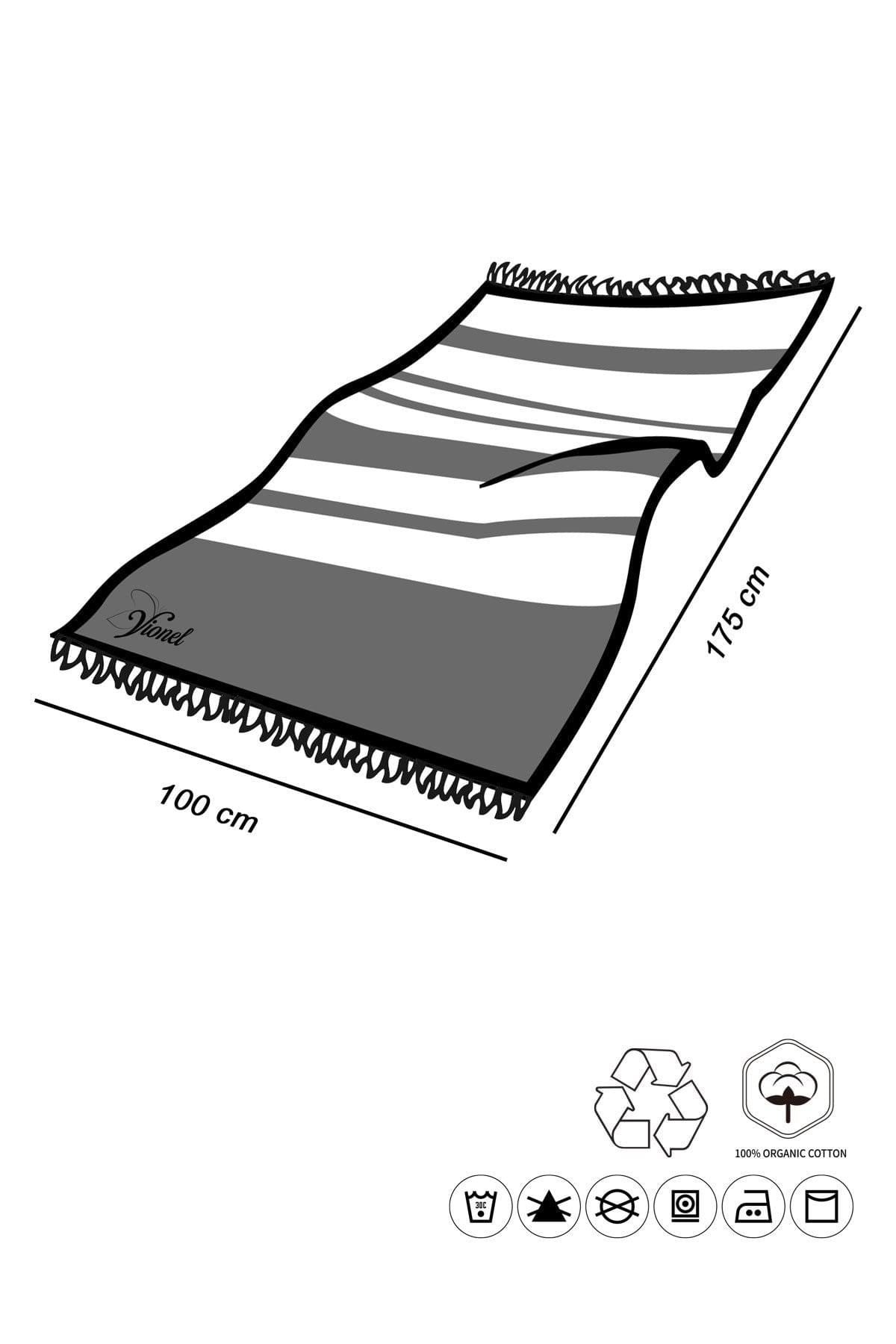 %100 Organik Pamuk, Mavi Zikzak Desen Peştemal, Banyo ve Plaj Havlusu, 100x175cm