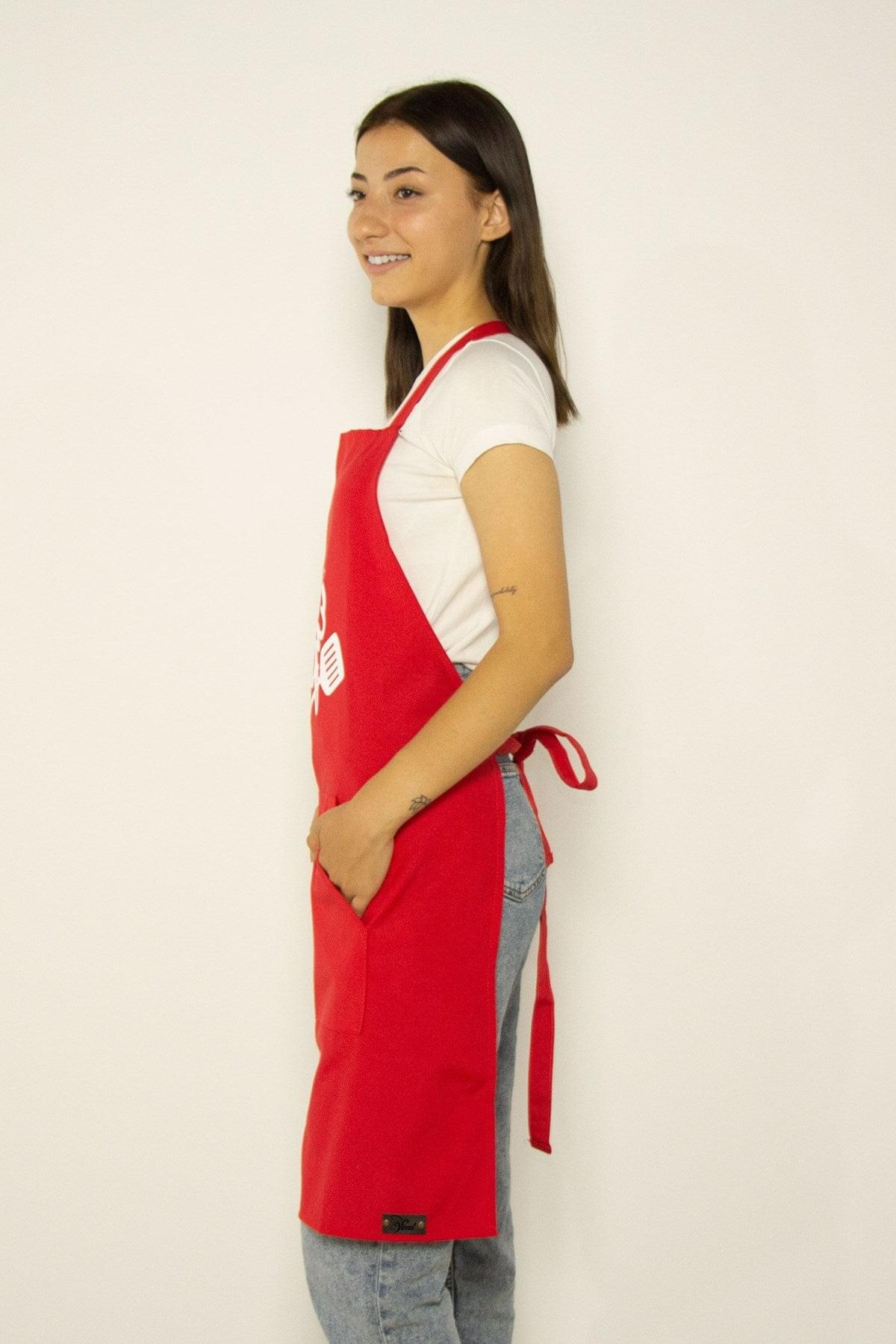 Chef Baskılı, Deri Detaylı ,Leke Tutmaz Kumaş, Unisex, Şef Mutfak Önlüğü