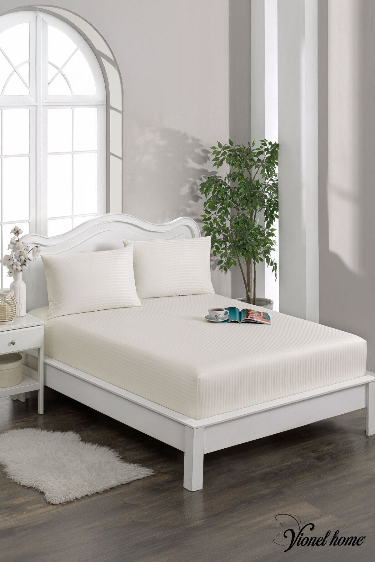 %100 Pamuk Çizgili Saten Tek / Çift Kişilik Lastikli Çarşaf Seti |100x200|160x200|180X200