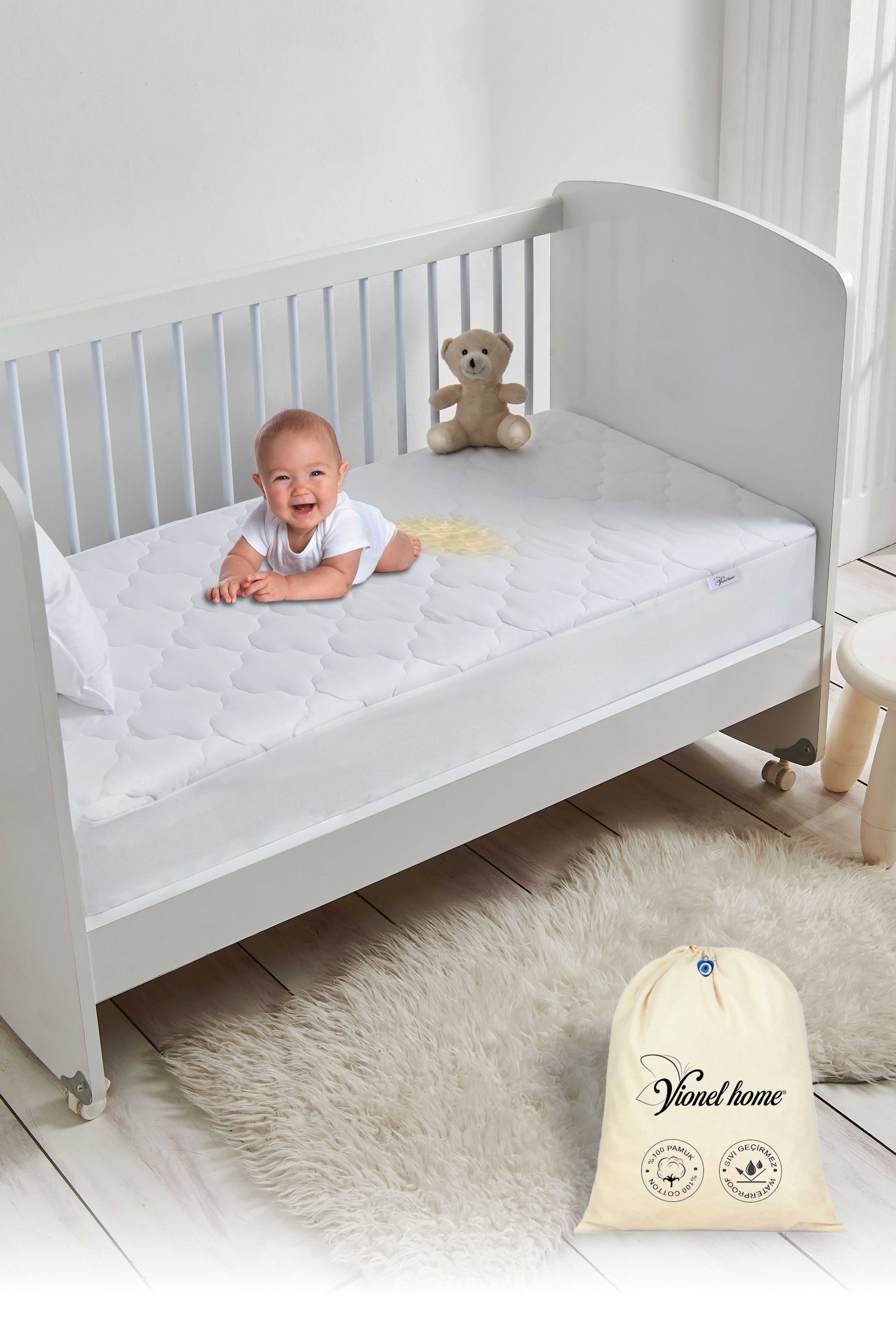 %100 Pamuk Kapitone, Full Kenar Fitted, Su & Sıvı Geçirmez Bebek Ve Çocuk Yatak Koruyucu Alez, Kreş Anaokulu Alezi