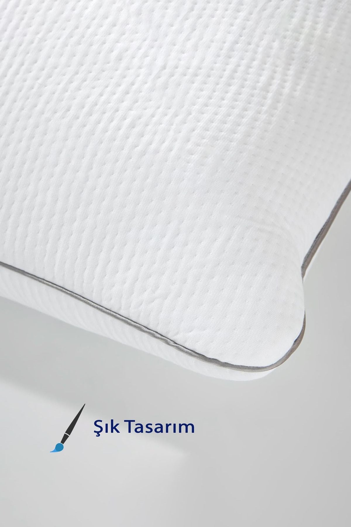 Ortopedik Klasik Visco Yastık, Gri Biyeli, 40x60x13 Lüks Visco Yastık
