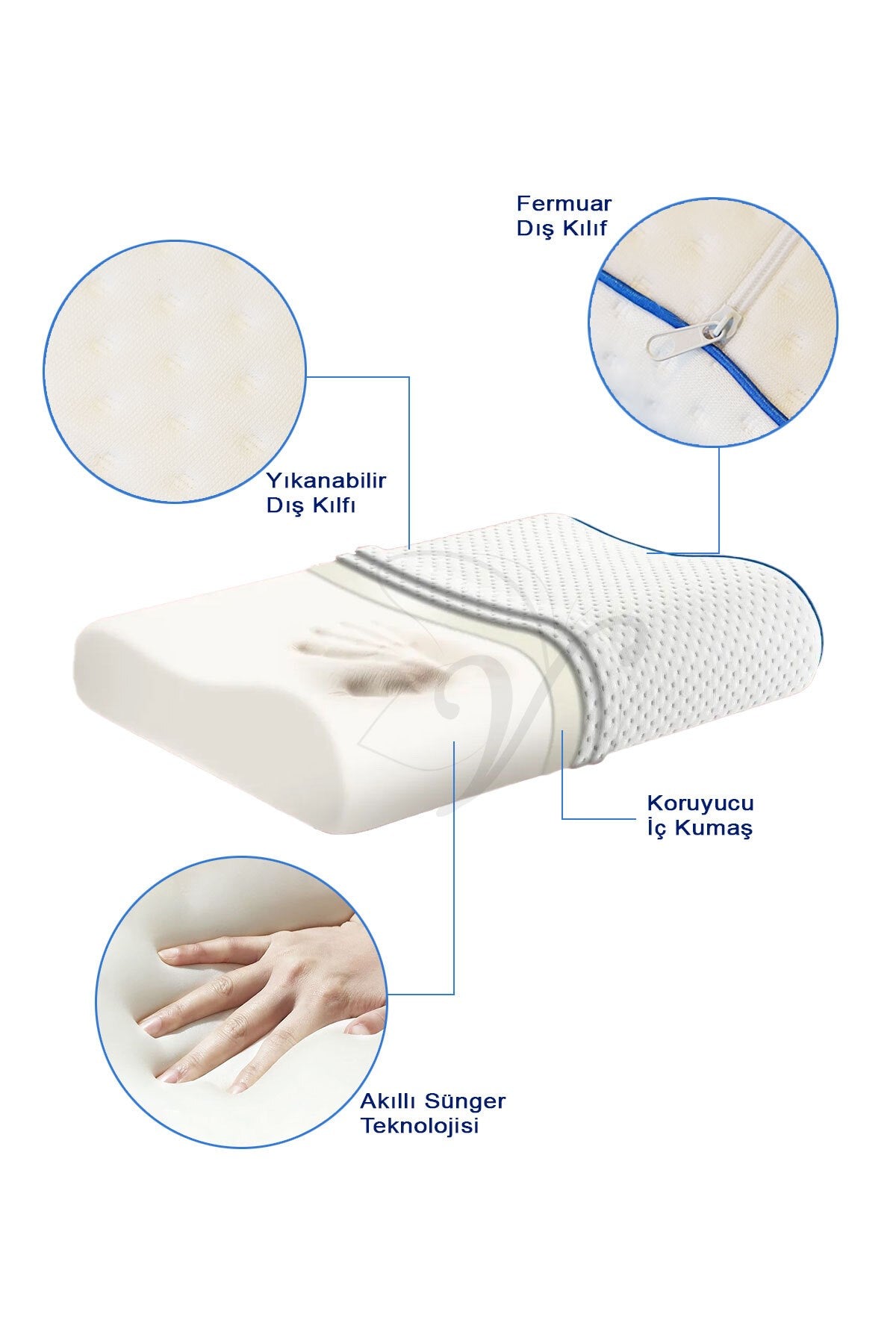 Mega Boy Ortopedik Lüks Visco Yastık, Boyun Destekli, Boyun Rahatsızlıkları için 60X40 Visco Yastık